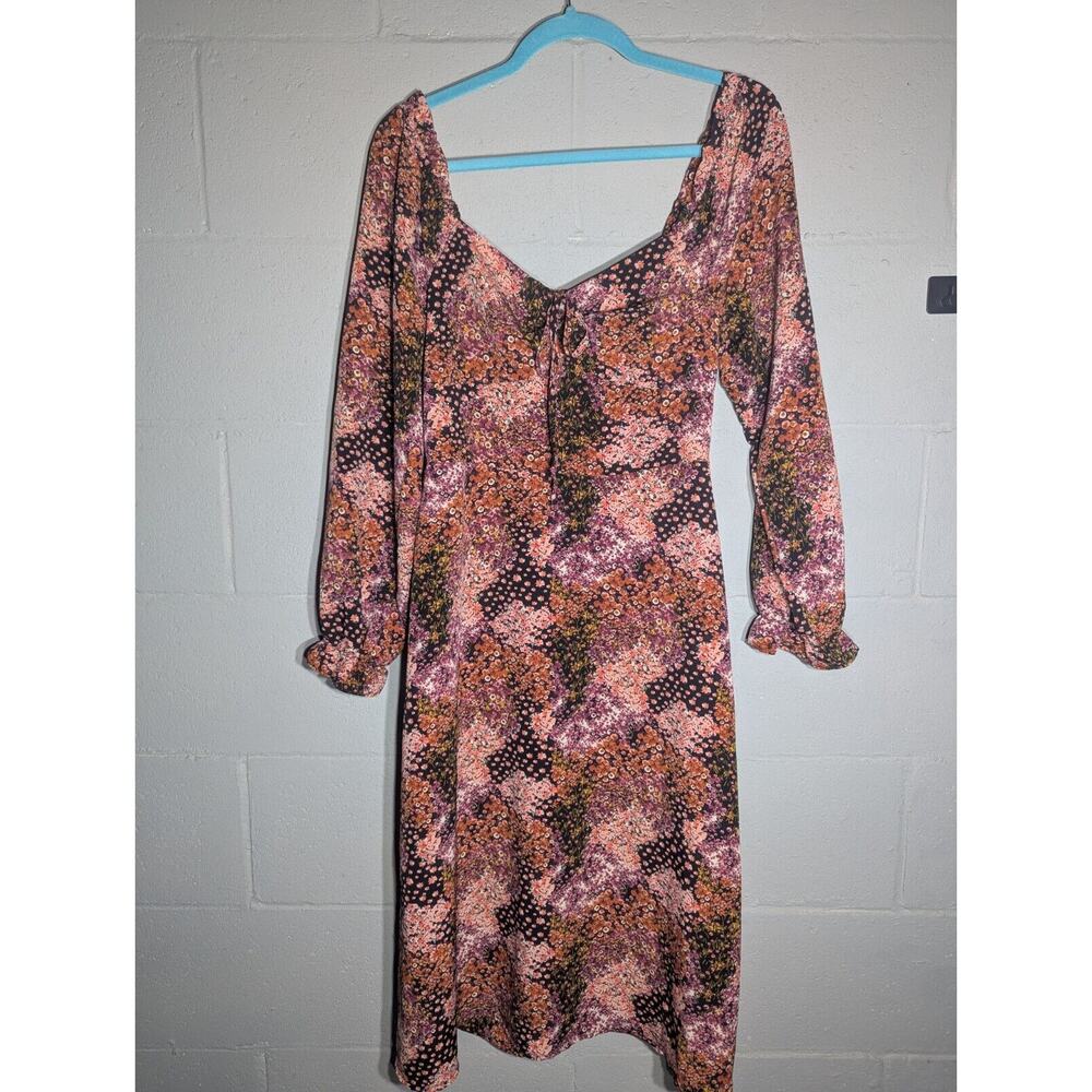 Lily Rose Womens Floral Smocked Baby Doll Dress Sz M Puff Sleeves Knee Length